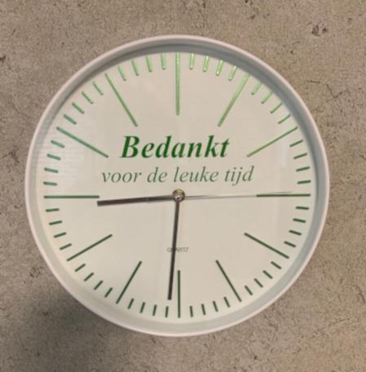 Klok wit / groen bedankt voor de leuke tijd | Juf & Meester
